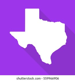 Texas white map,border flat simple style with long shadow on purple background