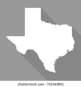 Texas white map,border flat simple style with long shadow on grey background.