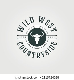 texas wild west vintage logo vector symbol, animal skull logo design