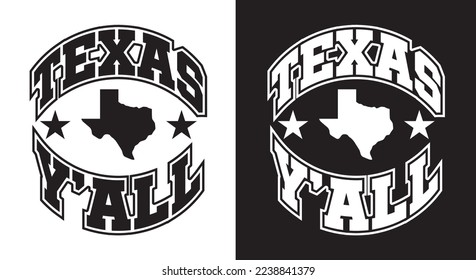 Texas Y'all with statemap and star mono tone background for advertisement banner,website,brochure template,souvernir printing such as t-shirt coffeemug badge .