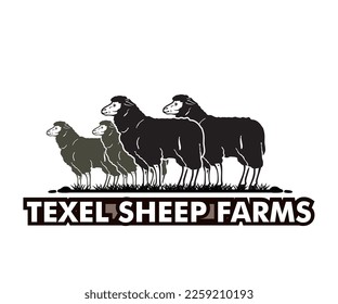 TEXEL SHEEP FARMS LOGO, silhouette of great goats standing vector illustrations