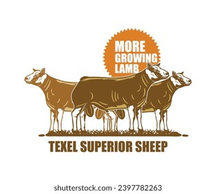 TEXEL SUPERIOR SHEEP LOGO, silhouette of great texel ram standing vector illustrations