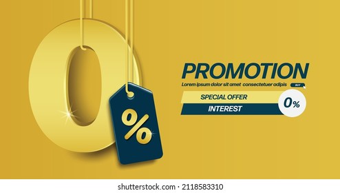 Text 0 3d golden with % sign hanging down and all on a golden background for advertising media to reduce interest,vector isolated for business and finacial concept design