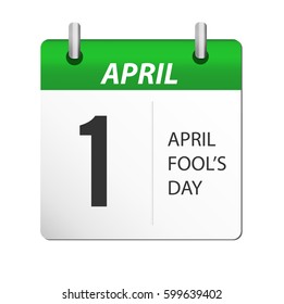 The text 1 april fools day in green calendar isolated in white background. Vector illustration. Simple web icon