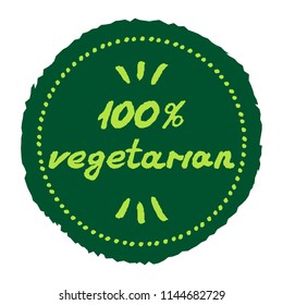 Text 100% Vegetarian on round green stamp. Vector illustration
