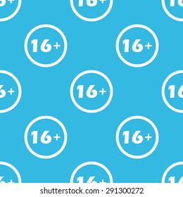 Text 16 plus in circle, repeated on blue background