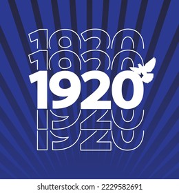 Text 1920 with dove on blue striped background. African American history vector concept.