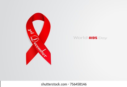 Text 1st December on the Red Ribbon. World Aids Day concept. Vector illustration.