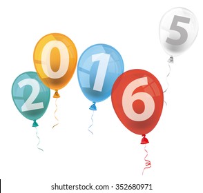 Text 2016 with colored balloons on the white background. Eps 10 vector file.