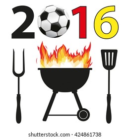 Text 2016 with football and german national colors background. Eps 10 vector file.
