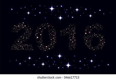 Text 2016 on background of night sky. Illustration in vector format