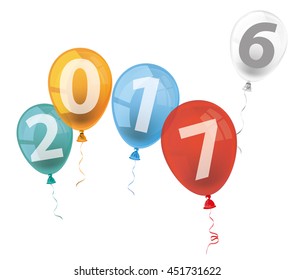 Text 2017 with colored balloons on the white background. Eps 10 vector file.