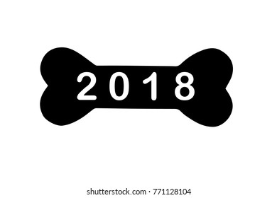 text 2018 with Dog Bone. The symbol of the new year
