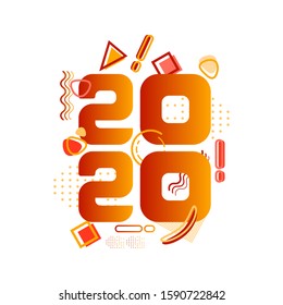 Text 2020 with abstract geometry graphics, Typography in shades of red and orange