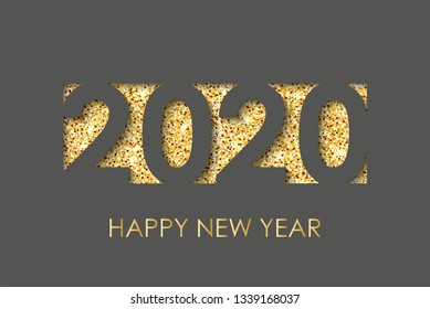 Text 2020 Happy New Year text for greeting card on a gold background, calendar, invitation. Vector illustration.