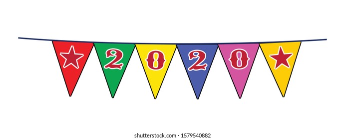 The text 2020s as a line of bunting on a white background
