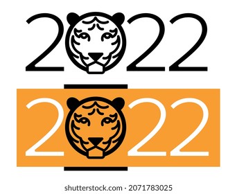 text 2022 with tiger head, emblem for new year holidays