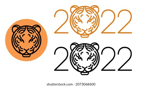 text 2022 with tiger head, emblem for new year holidays