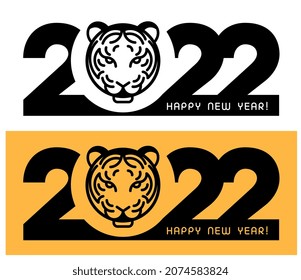 text 2022 with tiger head, emblem for new year holidays