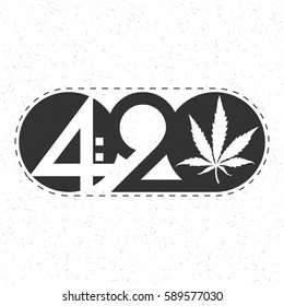 Text 420 with cannabis leaf inside circle on grunge background. 