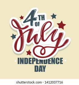 Text 4th of July. Independence Day vector lettering typography for postcard, card, banner. Celebration calligraphy. US military armed forces typography concept . National poster design