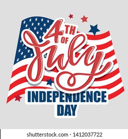 Text 4th of July. Independence Day vector lettering typography for postcard, card, banner. Celebration calligraphy. US military armed forces typography concept . National poster design