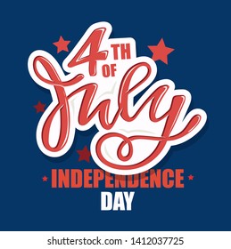 Text 4th of July. Independence Day vector lettering typography for postcard, card, banner. Celebration calligraphy. US military armed forces typography concept . National poster design