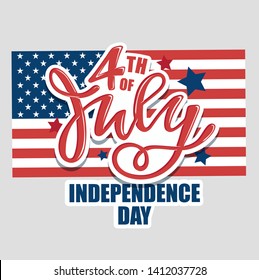 Text 4th of July. Independence Day vector lettering typography for postcard, card, banner. Celebration calligraphy. US military armed forces typography concept . National poster design