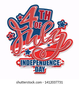 Text 4th of July. Independence Day vector lettering typography for postcard, card, banner. Celebration calligraphy. US military armed forces typography concept . National poster design