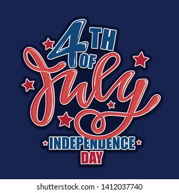 Text 4th of July. Independence Day vector lettering typography for postcard, card, banner. Celebration calligraphy. US military armed forces typography concept . National poster design