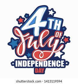 Text 4th of July. Independence Day vector lettering typography for postcard, card, banner. Celebration calligraphy. US military armed forces typography concept . National poster design