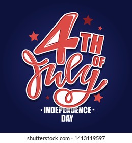 Text 4th of July. Independence Day vector lettering typography for postcard, card, banner. Celebration calligraphy. US military armed forces typography concept . National poster design