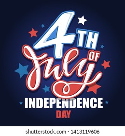Text 4th of July. Independence Day vector lettering typography for postcard, card, banner. Celebration calligraphy. US military armed forces typography concept . National poster design