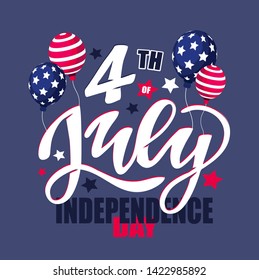 Text 4th of July. Independence Day vector lettering typography for postcard, card, banner. Celebration calligraphy. US military armed forces typography concept . National poster design