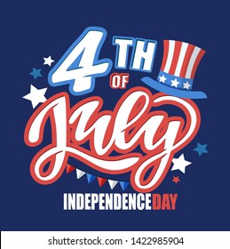 Text 4th of July. Independence Day vector lettering typography for postcard, card, banner. Celebration calligraphy. US military armed forces typography concept . National poster design