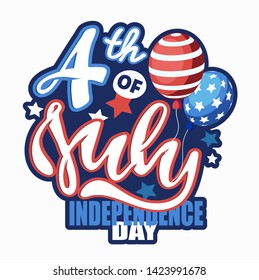 Text 4th of July. Independence Day vector lettering typography for postcard, card, banner. Celebration calligraphy. US military armed forces typography concept . National poster design