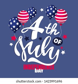 Text 4th of July. Independence Day vector lettering typography for postcard, card, banner. Celebration calligraphy. US military armed forces typography concept . National poster design