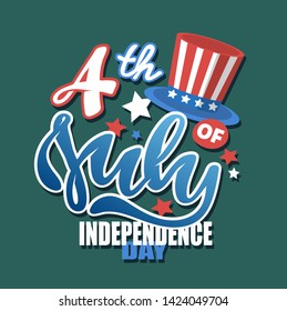Text 4th of July. Independence Day vector lettering typography for postcard, card, banner. Celebration calligraphy. US military armed forces typography concept . National poster design