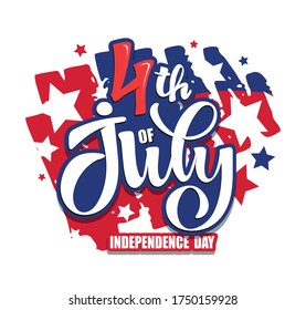 Text 4th of July. Independence Day vector lettering typography for postcard, card, banner. Celebration calligraphy. US military armed forces typography concept . National poster design