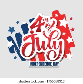 Text 4th of July. Independence Day vector lettering typography for postcard, card, banner. Celebration calligraphy. US military armed forces typography concept . National poster design