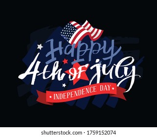Text 4th of July. Independence Day vector lettering typography for postcard, card, banner. Celebration calligraphy. US military armed forces typography concept . National poster design