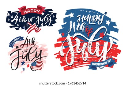 Texto 4 de julio. Tipografía vectorial del Día de la Independencia para postal, tarjeta, cartel. Caligrafía de la celebración. El concepto de tipografía de las fuerzas armadas de los Estados Unidos. Diseño de afiches nacionales
