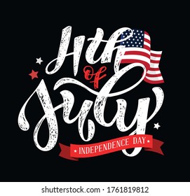 Text 4th of July. Independence Day vector lettering typography for postcard, card, banner. Celebration calligraphy. US military armed forces typography concept . National poster design