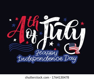 Text 4th of July. Independence Day vector lettering typography for postcard, card, banner. Celebration calligraphy. US military armed forces typography concept . National poster design