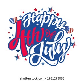 Text 4th of July. Independence Day vector lettering typography for postcard, card, banner. Celebration calligraphy. US military armed forces typography concept . National poster design