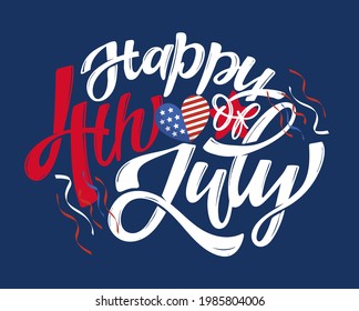 Text 4th of July. Independence Day vector lettering typography for postcard, card, banner. Celebration calligraphy. US military armed forces typography concept . National poster design