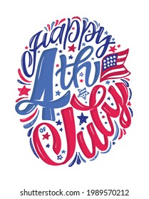 Text 4th of July. Independence Day vector lettering typography for postcard, card, banner. Celebration calligraphy. US military armed forces typography concept . National poster design