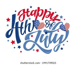 Text 4th of July. Independence Day vector lettering typography for postcard, card, banner. Celebration calligraphy. US military armed forces typography concept . National poster design