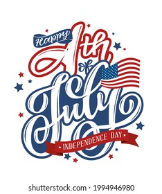 Text 4th of July. Independence Day vector lettering typography for postcard, card, banner. Celebration calligraphy. US military armed forces typography concept . National poster design