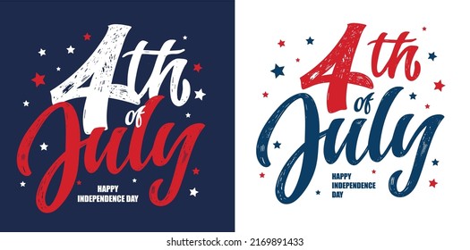 Text 4th of July. Independence Day vector lettering typography for postcard, card, banner. Celebration calligraphy. US military armed forces typography concept . National poster design